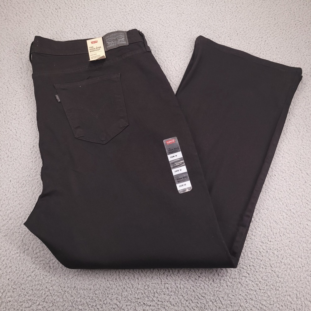 LEVIS 725 Jeans Size 26W High Rise Bootcut Black Stretch Denim 46x32 NEW